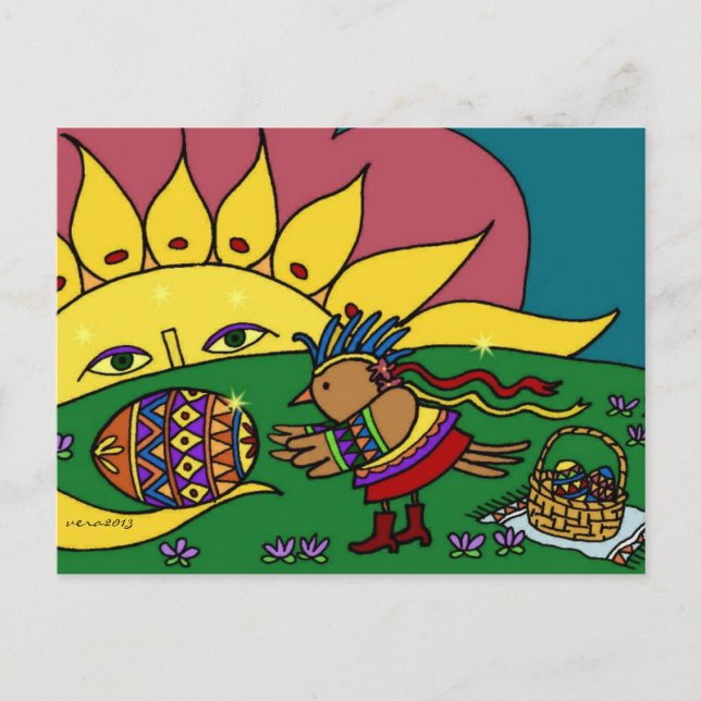 Postal Regalo de pájaro del arte popular ucraniano del so (Anverso)