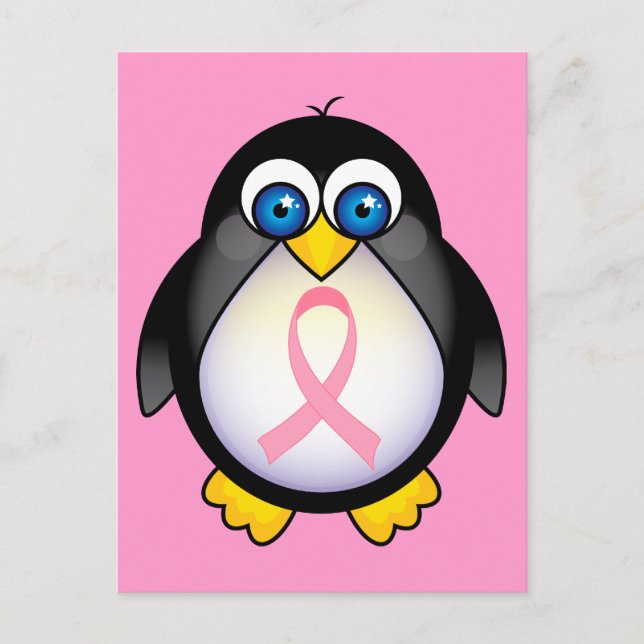 Postal Regalo de pingüino rosado con cáncer de mama (Anverso)