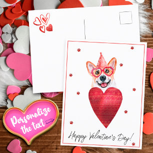 Postal Regalo de San Valentín para perro Corgi
