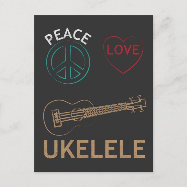 Postal Regalo de Ukulele- Paz Amar a Ukelele Uke Amar (Anverso)