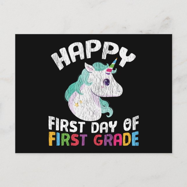 Postal Regalo de Unicornio de Primer Grado Feliz Primer D (Anverso)