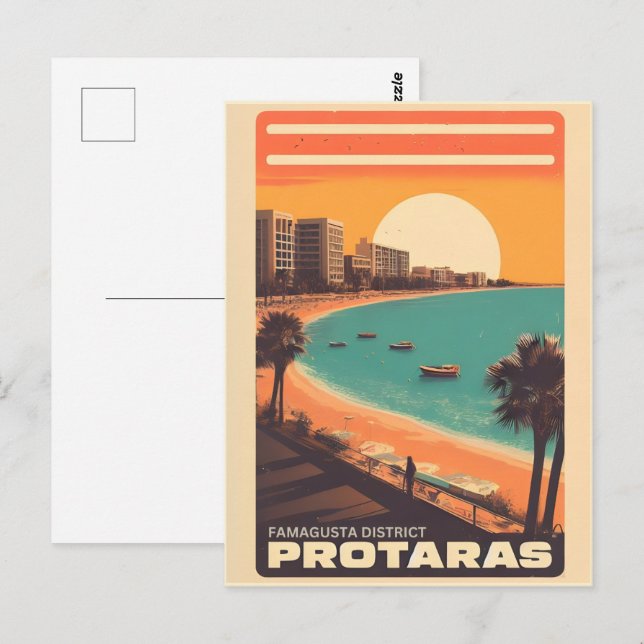 Postal regalo de vacaciones en la playa de Protaras vinta (Anverso / Reverso)