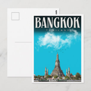 Postal Regalo de viaje Bangkok retro ciudad Wat Aru-Taila