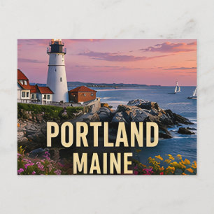 Postal Regalo de viaje costero del faro de Portland Maine