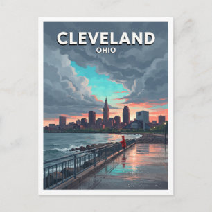 Postal Regalo del puerto de Cleveland y la silueta del ce