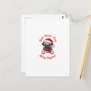 Postal Regalo divertido de Navidad para dueño de Pug gruñ