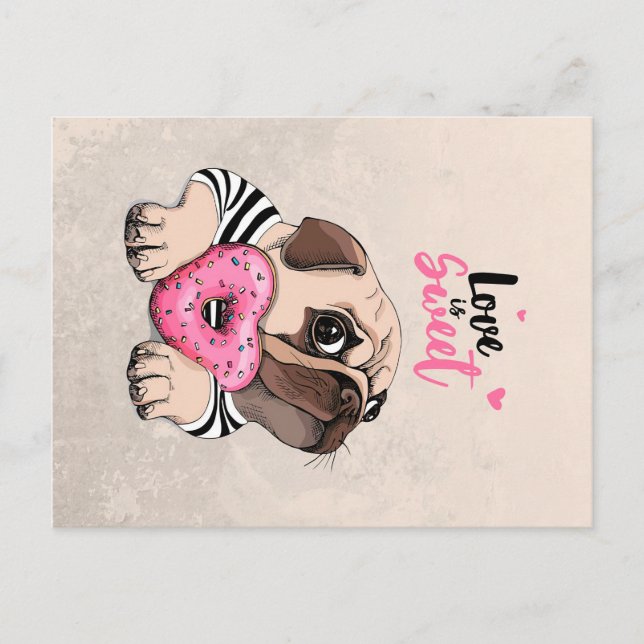 Postal Regalo dulce del amor del perro Pug, idea de regal (Anverso)