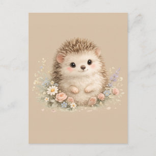 Postal Regalo floral Cottagecore de erizo Kawaii