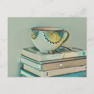 Postal Regalo para amantes del café y los libros