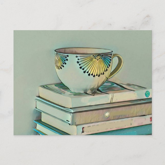 Postal Regalo para amantes del café y los libros (Anverso)