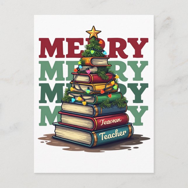 Postal Regalo para Maestro | Feliz Navidad Libros para Ma (Anverso)