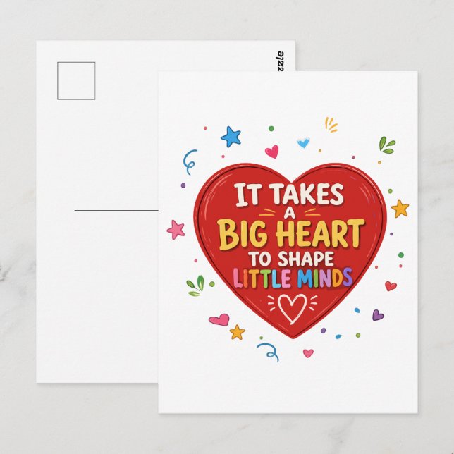 Postal Regalo para maestros con forma de corazón grande y (Anverso / Reverso)