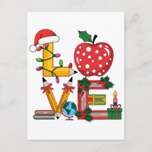 Postal Regalo para maestros Lápiz de amor Manzanas Libr