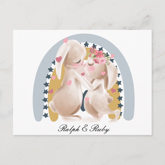 Postal Regalo personalizado para él y ella conejitos pare (Anverso)