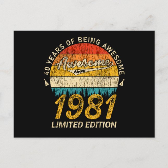 Postal Regalo Retro Genial de Cumpleaños 44 Años 1981 par (Anverso)