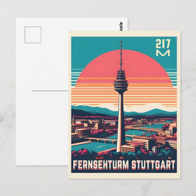 Postal Regalo retro Stuttgart TV Tower Fernsehturm (Anverso / Reverso)