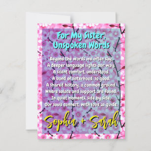 Postal Regalo Único para Hermana   Poema Floral Rosa