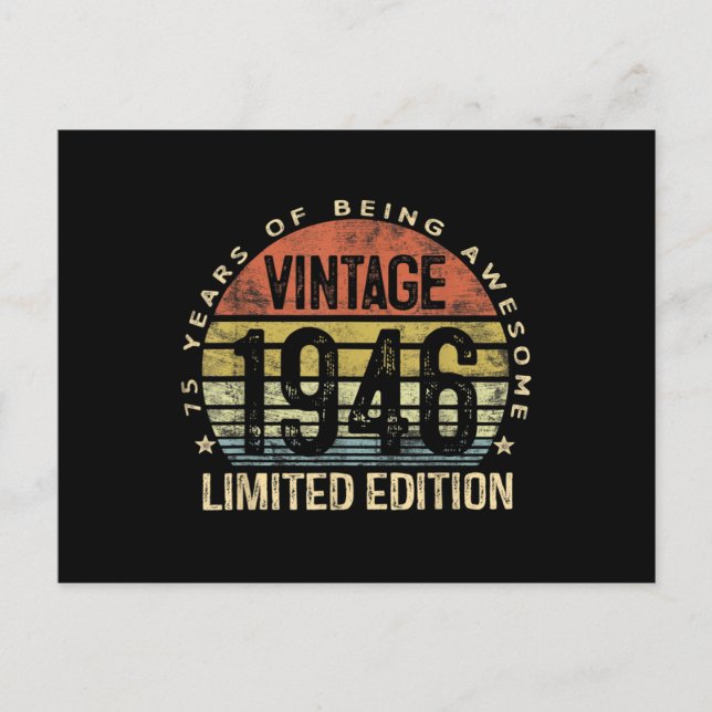 Postal Regalos de 75 años Cumpleaños Vintage 1946 (Anverso)