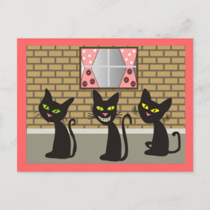 Postal Regalos de arte de gatos negros "We Three Amigos"