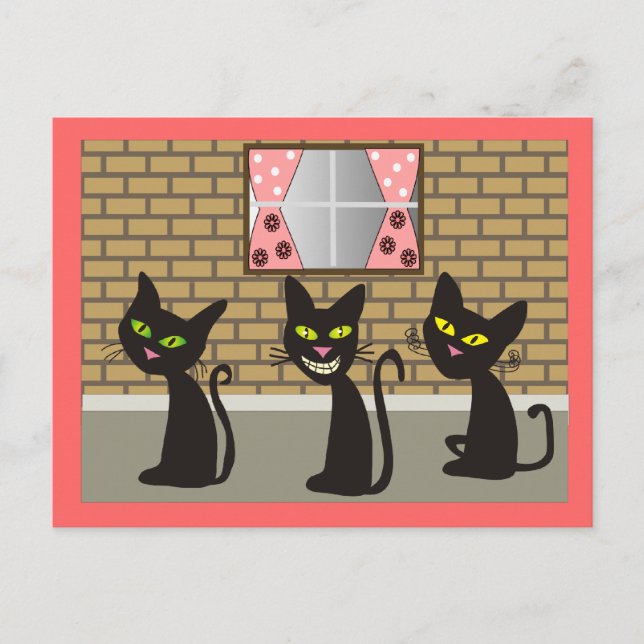 Postal Regalos de arte de gatos negros "We Three Amigos" (Anverso)