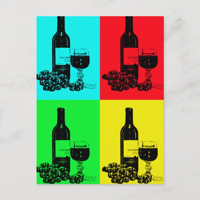 Postal Regalos de arte de vinos y uvas de arte pop-art (Anverso)