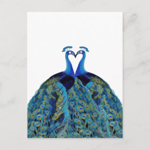 Postal Regalos de boda pavos reales vintage besándose