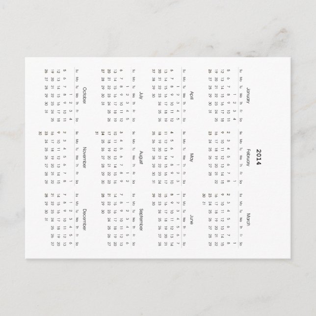 Postal Regalos de calendarios de 2014 (Anverso)