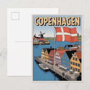 Postal Regalos de casas coloridas de Copenhague vintage