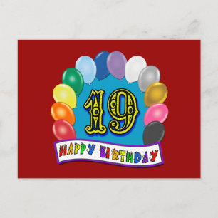Postal Regalos de cumpleaños 19 con diseño de globos vari