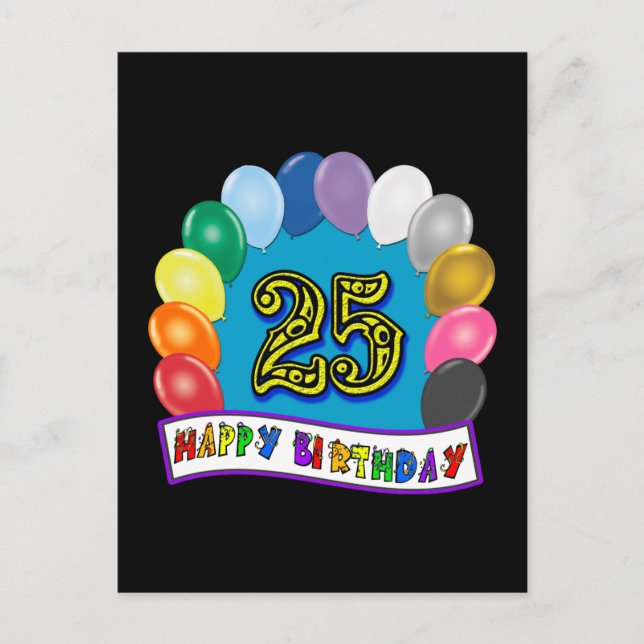 Postal Regalos de cumpleaños 25 con diseño de globos vari (Anverso)