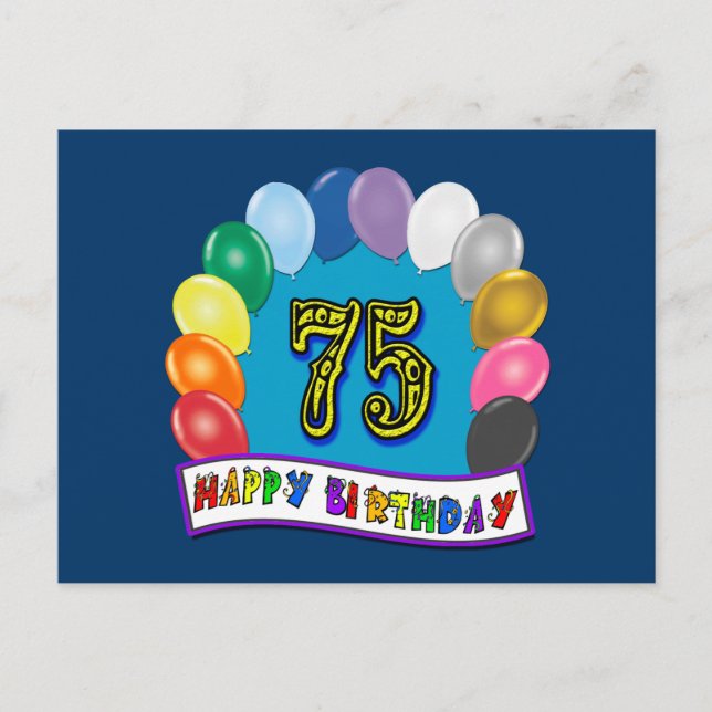 Postal Regalos de cumpleaños 75 con diseño de globos vari (Anverso)