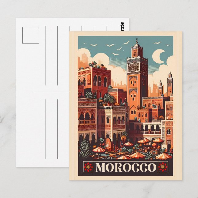 Postal regalos de la ciudad de Marrakech con ambiente mar (Anverso / Reverso)