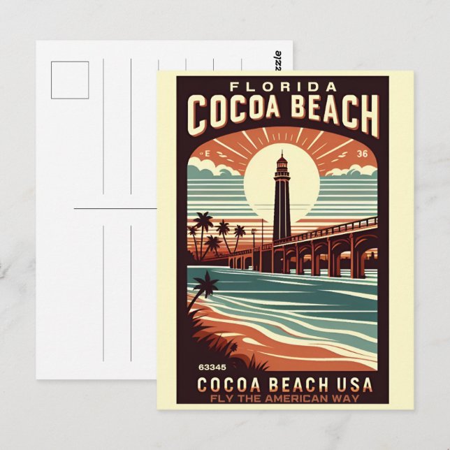 Postal Regalos de la costa de la ciudad de Cocoa Beach Fl (Anverso / Reverso)