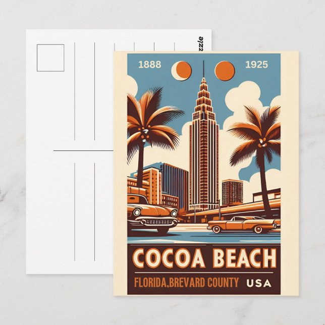Postal Regalos de la costa de la ciudad de Cocoa Beach Fl (Anverso / Reverso)