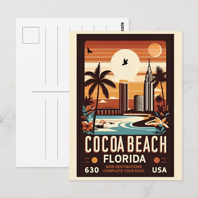 Postal Regalos de la costa de la ciudad de Cocoa Beach Fl (Anverso / Reverso)