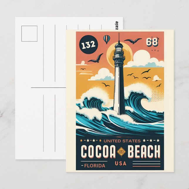 Postal Regalos de la costa de la ciudad de Cocoa Beach Fl (Anverso / Reverso)