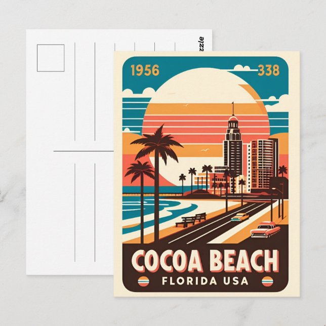 Postal Regalos de la costa de la ciudad de Cocoa Beach Fl (Anverso / Reverso)