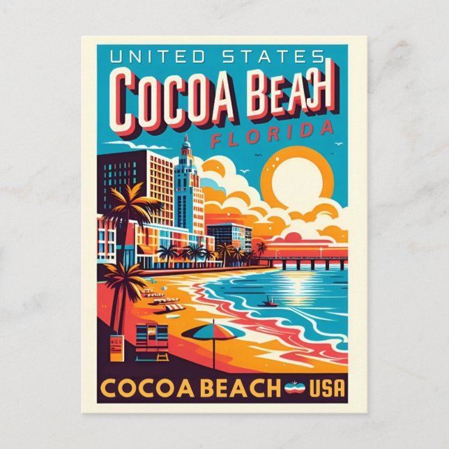 Postal Regalos de la costa de la ciudad de Cocoa Beach Fl (Anverso)
