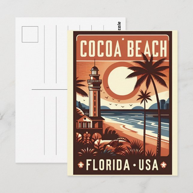 Postal Regalos de la costa de la ciudad de Cocoa Beach Fl (Anverso / Reverso)