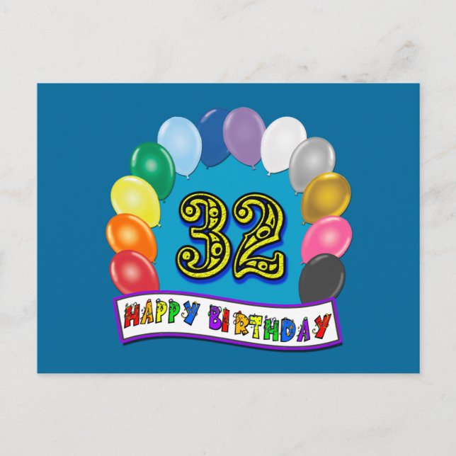 Postal Regalos de los globos de cumpleaños 32 (Anverso)