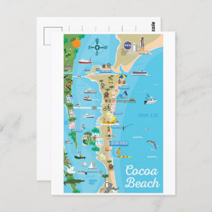 Postal Regalos de mapas de la línea costera de Cocoa Beac