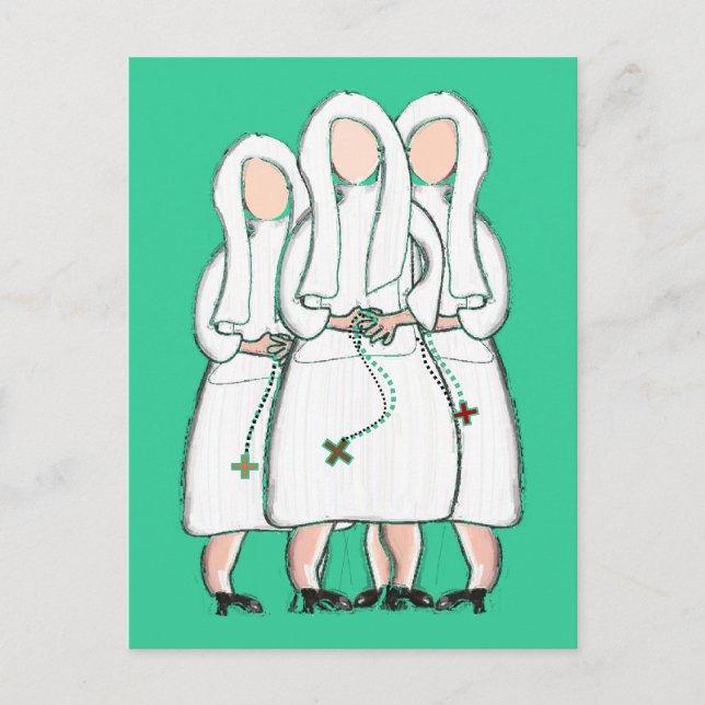 Postal Regalos de monjas "Tres hermanas cerradas" Diseño (Anverso)