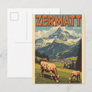 Postal Regalos de naturaleza de esquí ZERMATT vintage