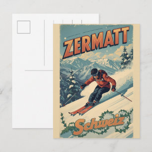 Postal Regalos de naturaleza de esquí ZERMATT vintage Sui