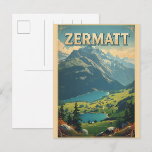 Postal Regalos de naturaleza de esquí ZERMATT vintage Sui