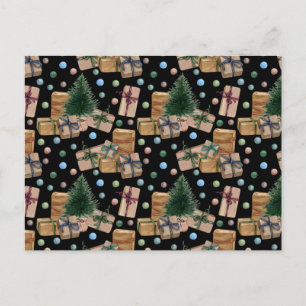 Postal Regalos de navidades bajo el árbol de Navidad negr