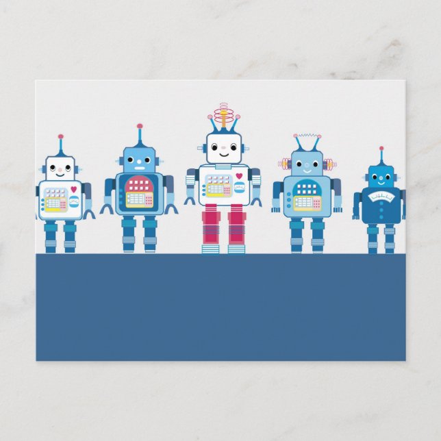 Postal Regalos de Novedad de Guay Blue and Red Robots (Anverso)