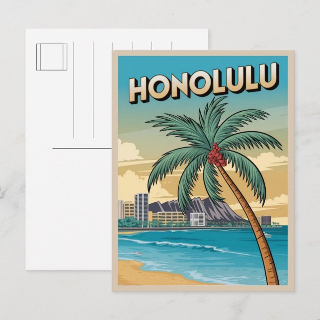 Postal Regalos de playa tropical de Honululu, Hawaii (Anverso / Reverso)