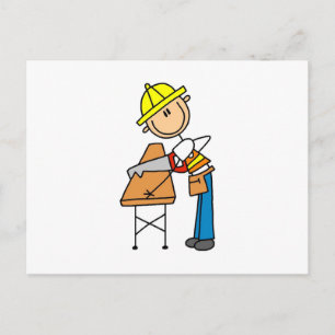 Postal Regalos de trabajador de construcción aserrando ma