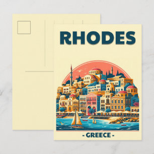 Postal Regalos de viaje de vacaciones a Retro Rhodes City